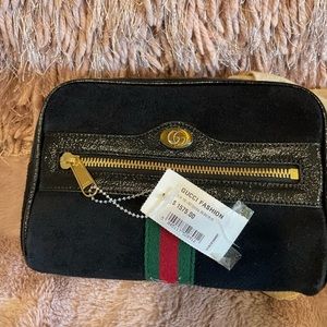 GUCCI Black Suede Mini Ophidia Iphone Belt Bag 85 34